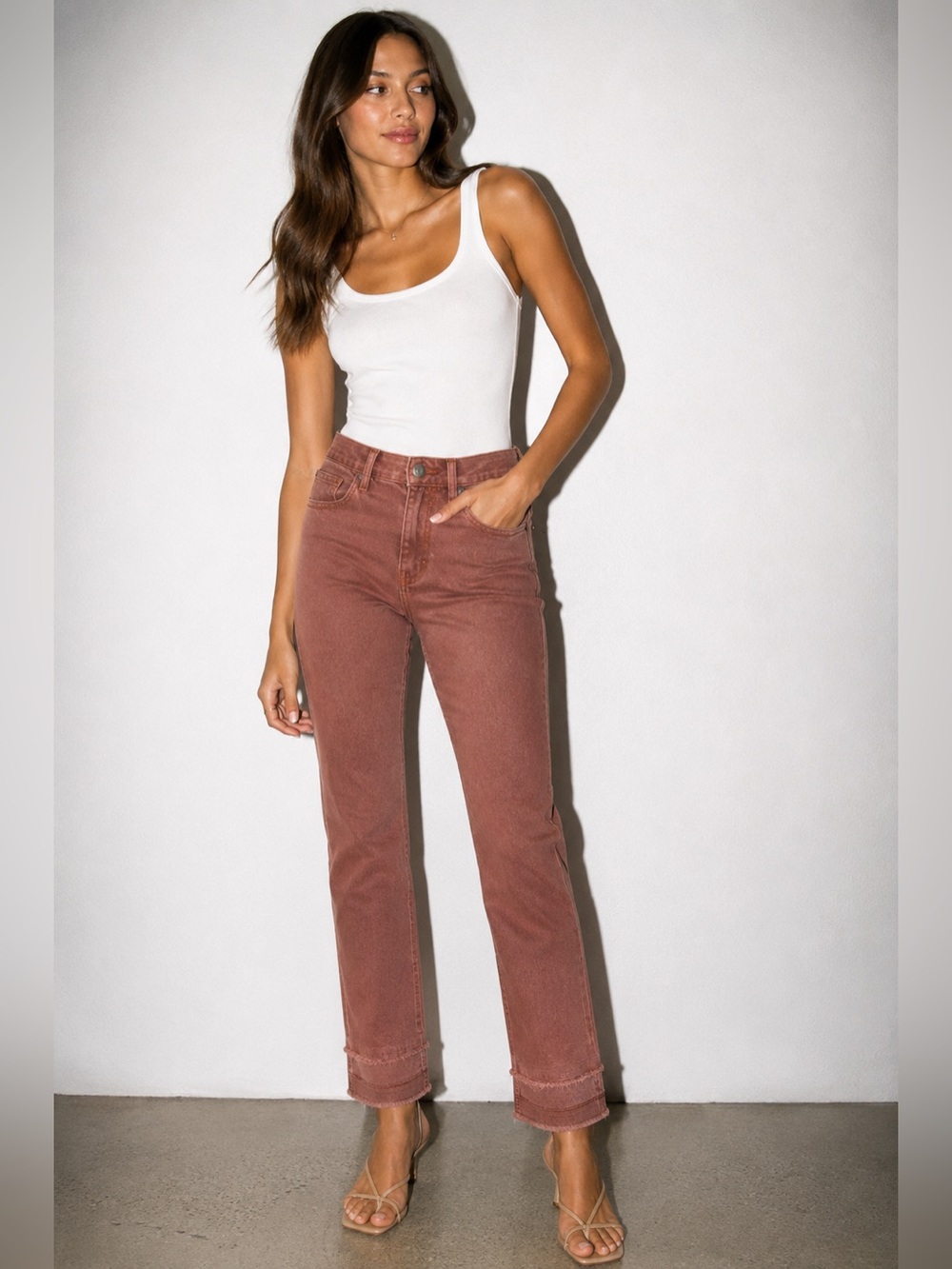 Brunello Cucinelli High-Rise Straight Jeans in Dusty Brick